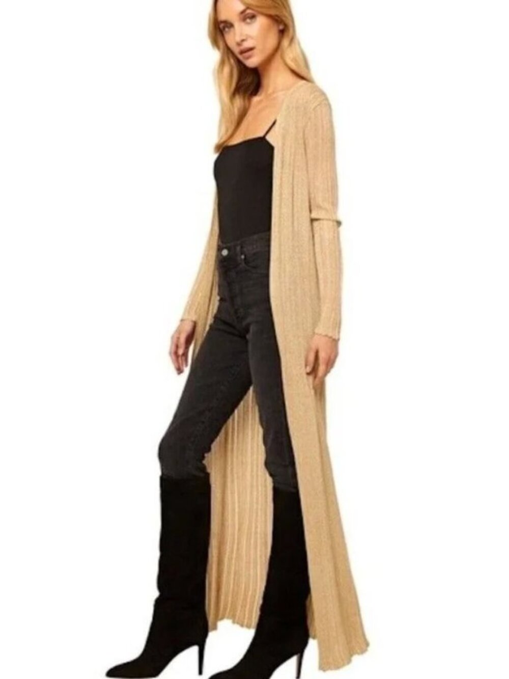 MISA Los Angeles Amberly Duster Cardigan Gold Metallic Size XS